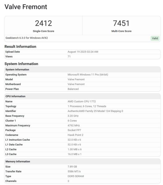 Консоль Valve Fremont протестировали в Geekbench