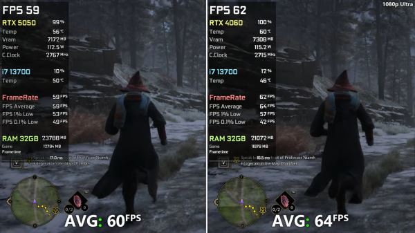 RTX 5050 сравнили с 4060 в 17 играх
