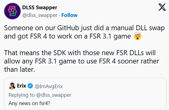 FSR 3.1 можно заменять на FSR 4 обычной подменой DLL